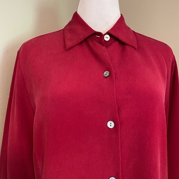 Nordstrom Sz L Classic Red Button-Up Women's Silk Blouse - Picture 3 of 10